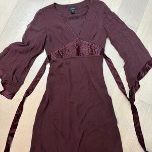 Vtg Silk Chocolate Brown Witchy Bell Sleeve Dress Size 6 Mystical